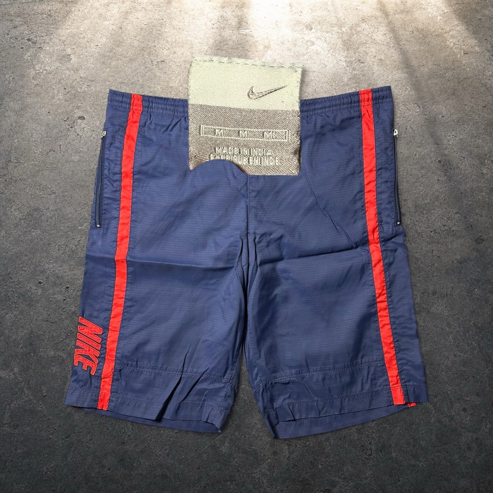 Vintage Nike Navy Blue Red Stripe Track Shorts Skater Y2K Mens Size Medium